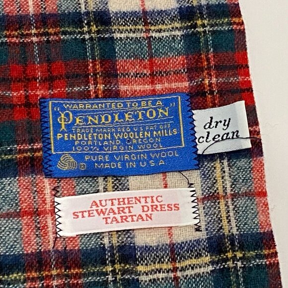 Vintage Pendleton Wool Plaid Scarf With Fringe Stewart Dress Tartan Made in USA - Picture 4 of 6